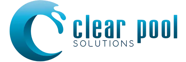 Clear Pool Solutions logo featuring a blue crescent water symbol next to the brand name.